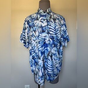 Tommy Bahama Blue and White Leaf Print Shirt